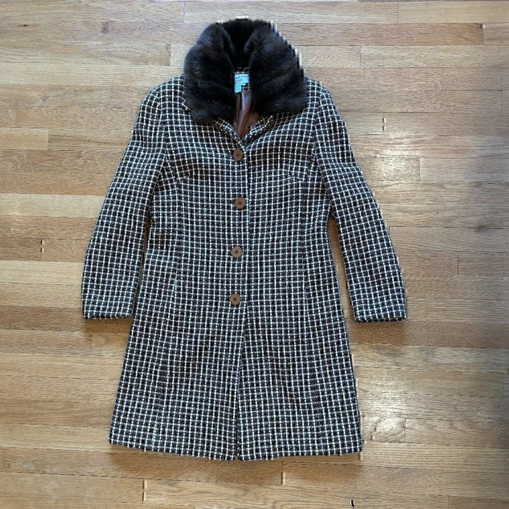 Vintage Plaid Wool Coat Faux Fur Collar Grandpa Chic Charles Gray London